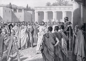 Kongres peloponéských států ve Spartě v roce 432 př. n. l., ilustrace z knihy "Hutchinson